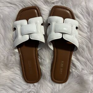 Nine West White Slide Sandals